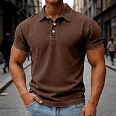 abordables Polo classique pour homme-Chemises Polo SoftFade™ pour hommes 100% coton chemise à lavage acide décontractée vacances col manches courtes mode basique uni vintage usé été printemps bleu marron foncé noir vert clair violet