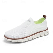 baratos Zapatos Casuales Slip-On-Men's Beige Slip-On Knit Shoes, Lightweight Breathable Casual Sneakers, Comfortable Outdoor Resort Footwear for Travel, Daily Walks and Summer Activities