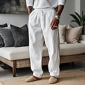 abordables Hogar-Hombre Pantalones de lino Pantalones Pantalones de verano Pantalones anchos Pantalones de playa Correa Bolsillo Plano Comodidad Transpirable Longitud total Diario Hogar Trabajo Vacaciones Elegante