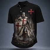tanie Męska koszulka polo w stylu vintage-Męskie Templariusze Koszulki polo Krótki rękaw Koszulki polo Klapa Codzienny Ulica Athleisure Dzienne zużycie Druk 3D Guziki Oddychająca siateczka Lato Wiosna Czarny Biały Czerwony