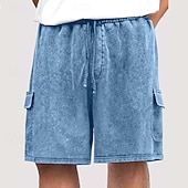 abordables Shorts décontractés-Shorts cargo pour homme SoftFade™ Shorts décontractés Shorts délavés Taille élastique Cordons Multi poches Unis Confort respirable Longueur genou Quotidien Vacances Mode Rétro Vintage Bleu Noir