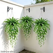 levne Umělé rostliny a zeleň-4 ks/sada umělých nástěnných závěsů s kamélií v kombinaci s bostonskými kapradinami, velká umělá venkovní zeleň a květiny, vhodné pro venkovní svatby, moderní zahradní dekorace