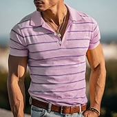 voordelige Heren Geometrisch Polo-Voor heren Horizontale stroken Lijn Poloshirts Korte mouw Poloshirt Overhemden met kraag Casual Sportkleding Knop Ademend gaas Lente zomer blauw Geel Paars