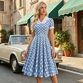 お買い得  ドレス-1950年代風 レトリ／ヴィンテージ ロカビリー 正午 スイングドレス フレアワンピース 半袖 水玉 フィット＆フレア 仮装 女性用 カーニバル バレンタイン・デー カジュアル 同窓会 レトロテーマパーティー 成人 ドレス 春夏