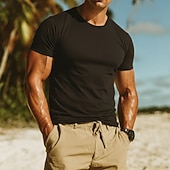 abordables camisetas basicas-Hombre Camiseta Camiseta superior Manga Corta Cuello Barco Verano Primavera Plano Casual De Deporte Secado rápido Delgado Puro Casual Diario Deportes Bleu Ciel Negro Blanco Camiseta superior para