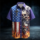 cheap Patriotic 250 Shirts-Men's 4th of July U.S. 250th Anniversary Cross US Flag Shirt Summer Shirt Button Up Shirt Short Sleeve Dark Gothic Style Patriotic Outdoor Streetwear Holiday Summer Spring Turndown 3D Print Linen
