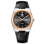 baratos Relógios Quartz-Relógio masculino de quartzo para negócios - relógio de pulso social com pulseira de couro e bisel em ouro rosa, relógio analógico luminoso com dia e data, relógio minimalista à prova d'água para