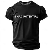 voordelige Sarcastische Humor T-shirts-Heren T-shirt met de tekst "I had potential" (grappig, sarcastisch, minimalistisch, meme), normale pasvorm, begaafd, kind, burn-out, humor, casual, dagelijkse designerkleding, maten S, M, L, XL, XXL,