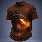 abordables Polo vintage para hombre-Hombre Dragón Cruz Camisetas polo Manga Corta Camisas de polo Diseño Vintage Casual Calle Ropa Deportiva Ropa Cotidiana Impresión 3D Botones Malla Transpirable Verano Primavera Negro Rojo Marrón
