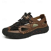 baratos sandálias de exterior-Tênis masculino bege com recortes, cadarço, leve, respirável e confortável para caminhadas, viagens, lazer ao ar livre, aventuras de verão e uso casual ativo.