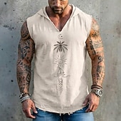 preiswerte Camisetas tropicales de vacaciones-Herren-Kapuzenjacke mit geometrischem Palmen-, Sonnen-, Segelboot- und Mondmuster im Boho-Stil, ärmellos, locker geschnitten, V-Ausschnitt, ausgefranster Saum, Sommer, Strandurlaub, Designer-Kleidung,