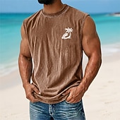 economico Tropische Urlaub-T-Shirts-Per uomo Palma di Cocco Maglietta smanicata T-shirt con lavaggio acido Canottiera Senza Maniche maglietta Stampa Grafica Girocollo Camicia Vacanza Tropicale Moda Quotidiano Vacanza Spiagge Nero
