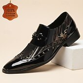 Χαμηλού Κόστους Δερμάτινα Loafers Premium-Ανδρικά μαύρα μοκασίνια από λουστρίνι με κεντημένη μύτη και μεταλλικό στέλεχος, για γάμους, δεξιώσεις, πάρτι, χορούς, νυχτερινά κέντρα και βραδινές εξόδους ανδρών.