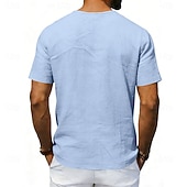 abordables Camisetas de Algodón y Lino-Hombre Camiseta Camisa manga corta Camiseta superior Camiseta de lino Manga Corta Escote en Pico Escote Primavera verano Verano Primavera Color sólido Plano Ropa de calle Elegante Ocio Clásico Puro