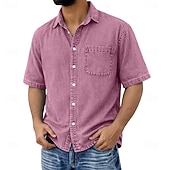 cheap Men's Casual Shirts-SoftFade™ Men's Shirt Casual Shirt Cotton Acid Wash Shirt Light Green Pink Gray Light Blue Short Sleeve Plain Textured Shirt Collar Casual Daily Clothing Apparel Cotton