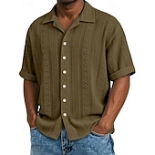 Χαμηλού Κόστους Ανδρικά Smart Casual πουκάμισα-Ανδρικά Πουκάμισο Υφή Πουκάμισο με κουμπιά Πουκάμισο ζακάρ Μαύρο Λευκό Πράσινο Ανοικτό Βαθυγάλαζο Βυσσινί Κοντομάνικο Γεωμετρικό Πέτο Καθημερινά ΕΞΩΤΕΡΙΚΟΥ ΧΩΡΟΥ Ζακάρ Ρούχα Κομψό στυλ street