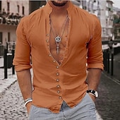 economico Strada-Per uomo Camicia Camicia di lino Camicia Estiva Camicia casual Camicia con Bottoni Semplice Casuale Quotidiano Blu Nero Bianco Rosa Manica Lunga Colletto alla coreana Estate Primavera Abbigliamento