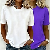  Γυναικείο T-Shirt 100% Βαμβάκι Βασικό Κλασικό Μοντέρνο Κοντό Μανίκι Στρόγγυλη Λαιμόκοψη Κανονικές Μπλούζες Καθημερινές Έξοδος Μαύρο/Κόκκινο Λευκό+Ρόζ Λευκό/Μαύρο Πράσινο/Μπλε Λευκό+Πορτοκαλί