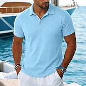 economico Polo Classico da Uomo-Per uomo Camicia di lino Polo Casuale Vacanza Classico Manica Corta Vacanza Moda Semplice Testurizzato Bottoni Estate Primavera Vestibilità regolare azzurro cielo Nero Rosa Verde Azzurro Camicia di