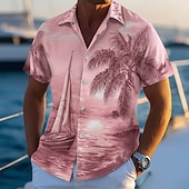 voordelige Tropische planten-Voor heren Kokosnootboom Natuur &amp; Landschappen Zonsondergang Hawaiiaans overhemd Tropische shirts Aloha-shirt Korte mouw Hawaii Strandvakantie Zomer Lente Strijkijzer 3D-afdrukken Overhemden met