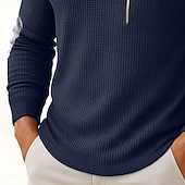 abordables Camiseta de punto gofre-Hombre Henley Shirt Camiseta de punto gofre Camisas de hombre con coderas Manga Larga Cremallera de un cuarto Otoño invierno Primavera Otoño Retro Antiguo Casual Bolsillos Cerrar Retazos Casual
