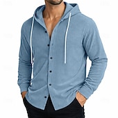 abordables Camisas informales elegantes para hombre-Hombre Camisa Camisa casual Camisa de Pana Abotonar la camisa Negro Blanco Verde Claro Rojo Azul Marino Manga Larga Plano Con Capucha Casual Diario Con Capucha Ropa Elegante Moda Casual