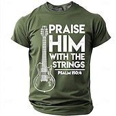  T-shirt pour hommes Bible Louez-le avec les Cordes Guitare Électrique Psaume 150 4 Musicien Chrétien Leader de Louange T-shirt Graphique Décontracté À Manches Courtes Vêtements de Groupe Église