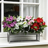 お買い得  造花-インパチェンスの造花2個セット、マルチカラーの造花鉢植え、中庭やバルコニー用の高品質装飾品、長持ちする造花、家庭や屋外の景観