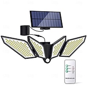 abordables Aplique de pared para exterior-Aplique de pared solar exterior IP65 resistente al agua, con sensor de movimiento inteligente de 4 cabezales, 222 LED, ajustable y giratorio, 3 modos de iluminación: jardín decorativo, patio, pared,