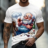  Maglietta da uomo con grafica 3D divertente e spiritosa di un vecchio felice che fuma la pipa e beve vino, girocollo, maniche corte, regalo di pensionamento per il nonno, amante del vino, compleanno,