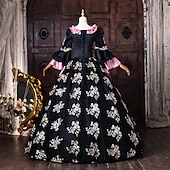 abordables Vestidos-Rococo Baroque Ball Gown Floor Length Dress Ball Gown Long Sleeves Princess Bridal Bow Floral Ball Gown Square Neck Fancy Dress Women's Royal Halloween Carnival Masquerade Prom Tea Party Party
