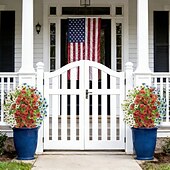 levne Umělé květiny-22palcová vlastenecká umělá květinová topiary s kolíkem, dekorace ke Dni památky USA na 4. července, 250. výročí, červená, bílá, modrá, umělá květinová koule, UV odolná &amp;vodotěsný, vnitřní, venkovní,