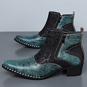 economico Stivali da vestiti-Stivaletti da uomo in stile western bianchi e neri con cerniera laterale, stivali da cowboy a punta per uomini eleganti, ideali per festival musicali, feste, spettacoli teatrali e outfit alla moda.