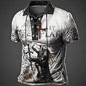 ieftine Polo vintage pentru bărbați-Bărbați Crucea Templieră Tricouri polo Manșon scurt Tricouri de polo Gât cu dantelă Epocă Casual Haine de strada Purtare Zilnică Imprimare 3D Material Plasă care Respiră Primavara vara Negru Maro Gri