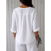  Mujer Camisas de algodón y lino Vacaciones Casual Blanco Amarillo Rosa Morado Azul claro Verano Primavera