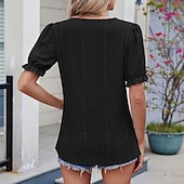 economico T-shirt semplice-Per donna Blusa con texture Top traforato Maglietta traforata Maglietta Traforato Tinta unica Moda Classico Casual Manica Corta Scollo a V Top Regolari Casuale Quotidiano Spiaggia Nero Bianco Rosa