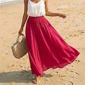 cheap Vacation Skirts-Women's Linen Blend Vacation Skirt Casual Maxi High Waist Skirts Holiday turmeric White Sky Blue Dark Green Summer