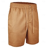 cheap Classic-Men's Shorts Linen Shorts Summer Shorts Beach Shorts Drawstring Elastic Waist Plain Comfort Breathable Short Daily Outdoor Beach Vacation Fashion Blue Black Inelastic