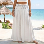 economico Gonne casual-Per donna Gonna da vacanza Bohemien Vintage Moda Etnico Maxi Vita Alta Gonne Semplice Arricciato Patchwork Foratura a caldo Micro-elastico Spiaggia Vacanza Blu Verde mela Marrone rossastro Giallo