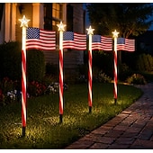 economico 250° Anniversario Luci-4 luci solari da vialetto a forma di bandiera americana, collegate in 1, con 8 modalità, decorazioni patriottiche a LED impermeabili rosse, bianche e blu per esterni, giardino, 4 luglio, Memorial Day.