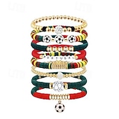 baratos Partida de Futebol Mundial 2026-Conjunto de pulseiras para fãs de futebol, inspiradas na Copa do Mundo, com contas e pingentes de futebol. Adoro futebol! Joias ajustáveis para crianças apaixonadas por futebol. &amp;adultos