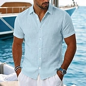  Per uomo Camicia Camicia di lino Camicia Estiva Camicia da Spiaggia Camicia hawaiana estiva Tinta unica Casuale Quotidiano Nero Bianco Verde chiaro Rosa Manica Corta Colletto Primavera & Estate Estate