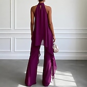 levne Dámské halenky-Dámské Šifón Bez rukávů Krk ohlávky Pevná barva Elegantní Denní Dovolená Párty Fialová Jaro léto Běžný