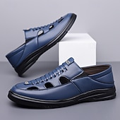 ieftine Sandale casual-Sandale bărbătești albastre, cu șireturi, casual, respirabile, cu vârful închis, confortabile, de vară, stil smart casual pentru bărbați, ideale pentru purtare zilnică, călătorii în vacanță