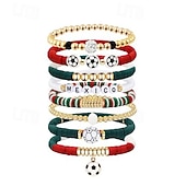 baratos Partida de Futebol Mundial 2026-Conjunto de pulseiras para fãs de futebol, inspiradas na Copa do Mundo, com contas e pingentes de futebol. Adoro futebol! Joias ajustáveis para crianças apaixonadas por futebol. &amp;adultos