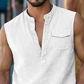cheap Tank Tops-Men's T Shirt Sleeveless Standing Collar Summer Plain Textured Fashion Classic Casual Plain Casual Daily Home White Top Tee for Men