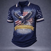 abordables Polo Patriotique 250-4 juillet 2026, 250e anniversaire Homme Drapeau Américain Polo Manche Courte Polos Chemises à Col Occasionnel Extérieur Vêtements de rue Athleisure Boutons Maille Respirante Printemps &amp; Été Bleu
