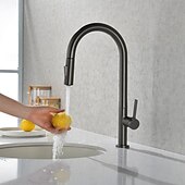 Недорогие Смесители для кухни-Кухонный смеситель с выдвижным распылителем, однорычажный смеситель с высоким изливом для мойки, прочная латунная конструкция, двухфункциональная распылительная головка, простая установка.