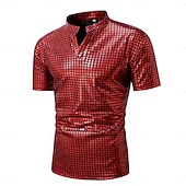 ieftine Topuri-Retro / vintage Discotecă Anii 1980 Tricou Tricou POLO Mâneci scurte Disc Metalic strălucitor Metalic cadrilat Costume de fancy Bărbați Carnaval Petrecere Măr Adulți Cămașă Primavara vara