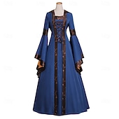 abordables Robe-ancien Médiéval Renaissance Longueur au sol Robe Manches longues Sorcière Col carré Déguisement Femmes Fantaisie Halloween Carnaval Foire de la Renaissance LARP Adultes Robe Printemps
